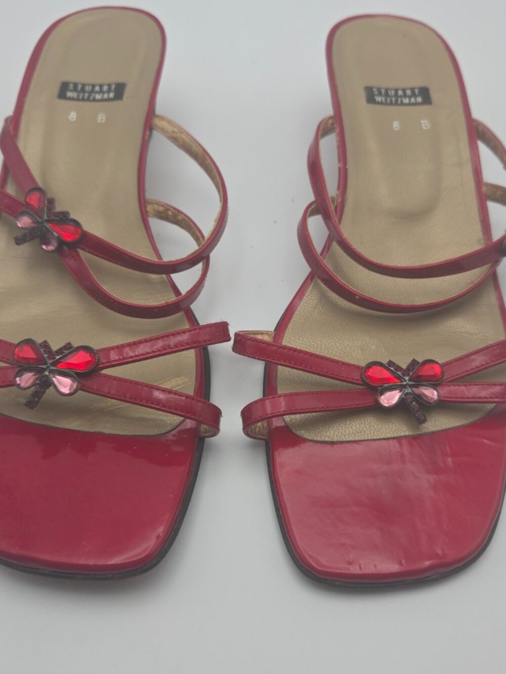 Vintage Stuart Weitzman Bugaboo Red Rhinestone Butterfly Sandals | Size 8 - Picture 3 of 11